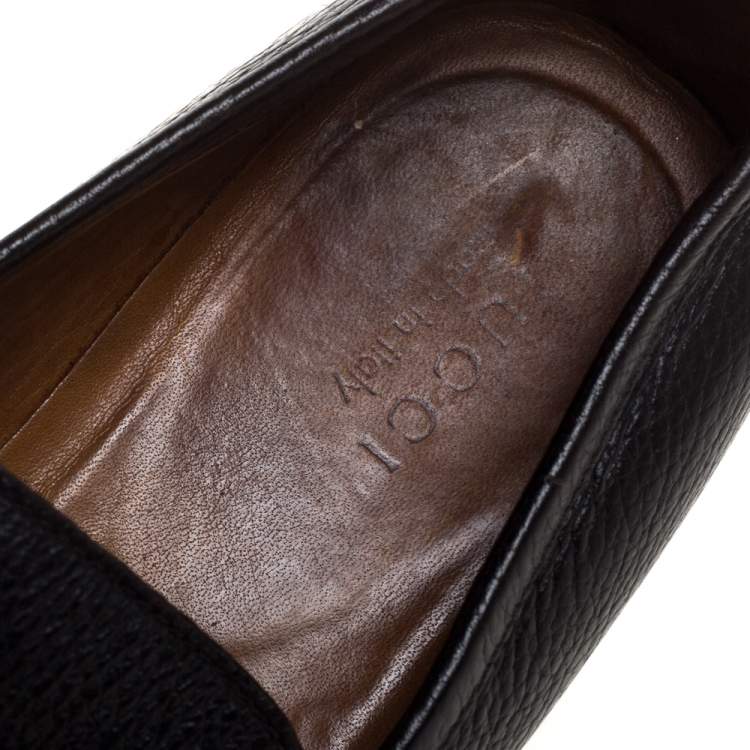 Pre Owned Gucci Black Leather Horsebit Web Detail Slip On Loafers Size 43