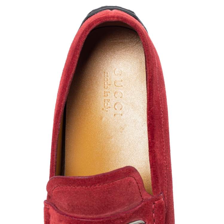 Pre Owned Gucci Maroon Suede Leather Horsebit Slip On Loafers Size 43.5