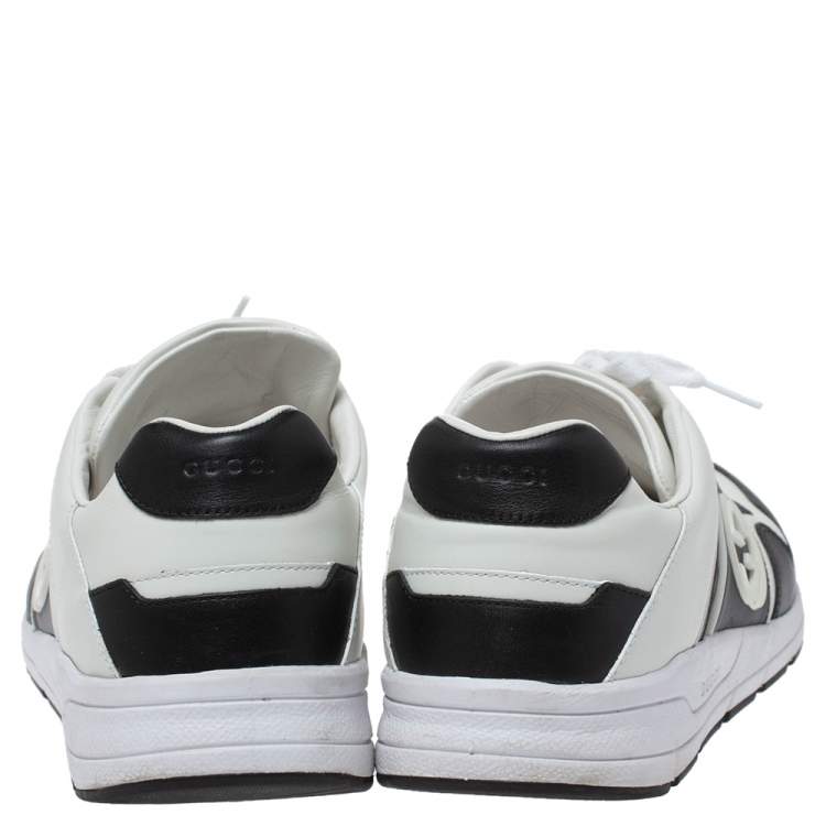 Pre Owned Gucci Black/White Leather Interlocking GG Lace Up Low Top Sneakers Size 43