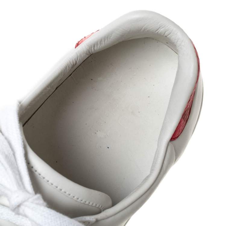 Pre Owned Gucci White Leather Ace Embroidered Tiger Low Top Sneakers Size 42