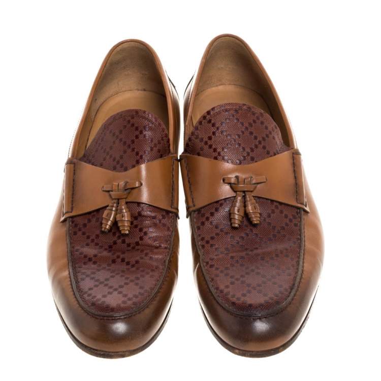 Pre Owned Gucci Brown Glossy Leather Diamante Detail Loafers Size 44.5