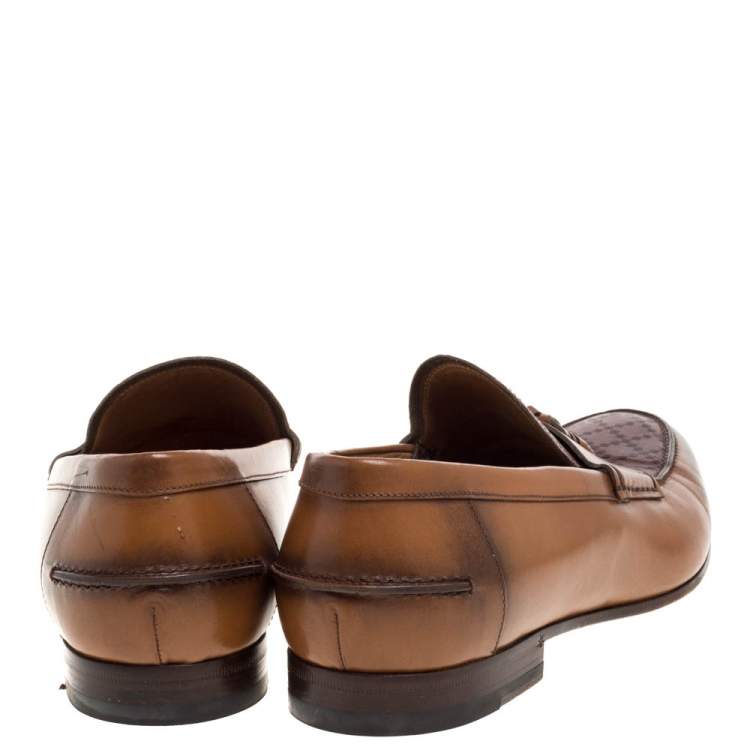 Pre Owned Gucci Brown Glossy Leather Diamante Detail Loafers Size 44.5