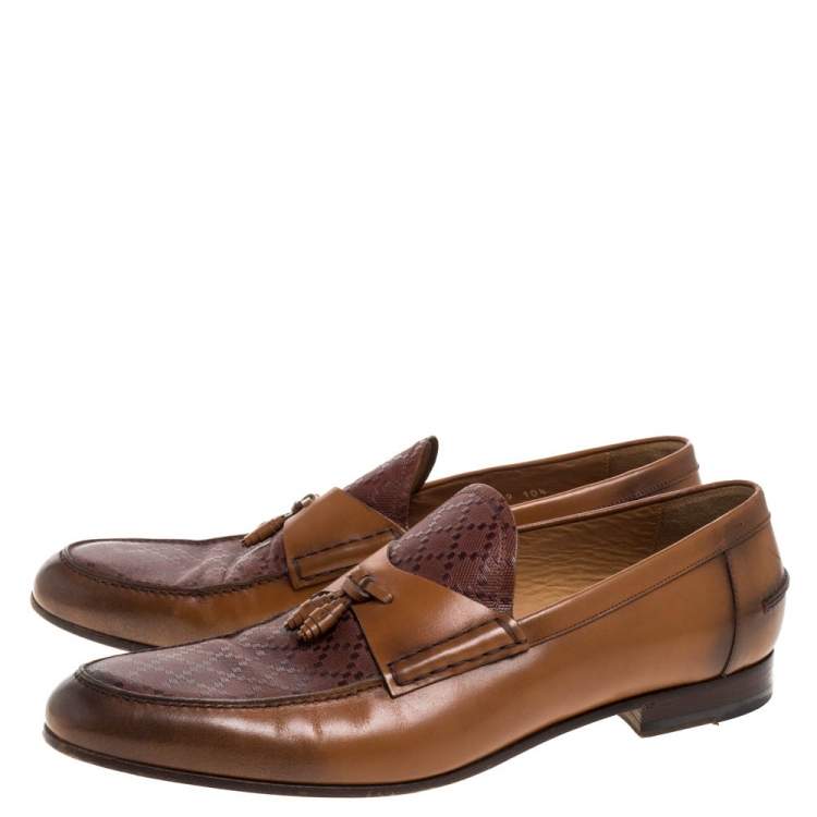 Pre Owned Gucci Brown Glossy Leather Diamante Detail Loafers Size 44.5