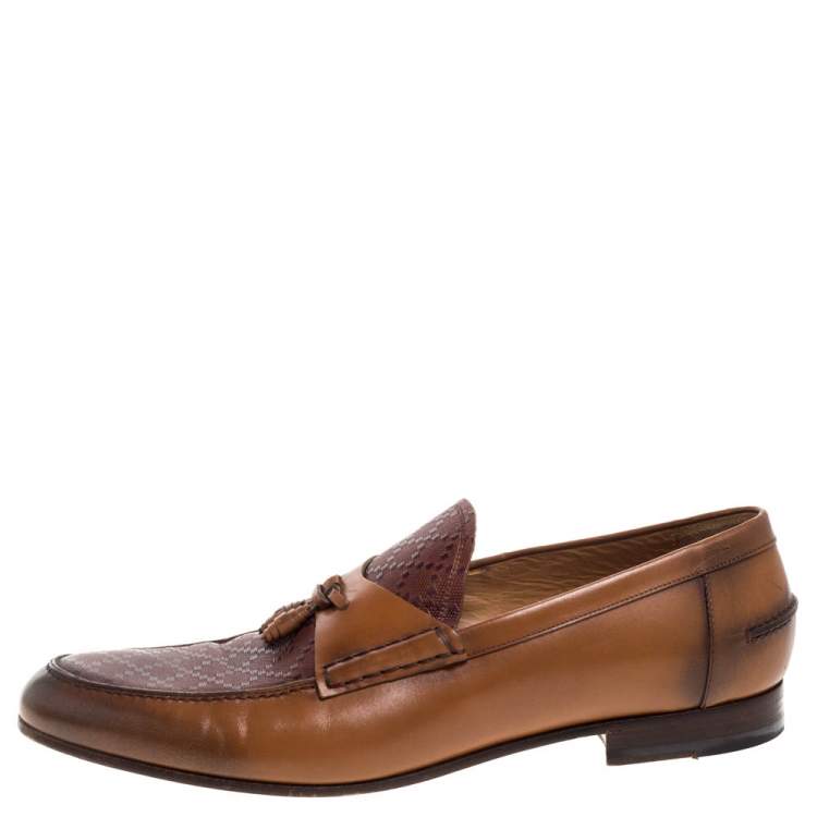 Pre Owned Gucci Brown Glossy Leather Diamante Detail Loafers Size 44.5