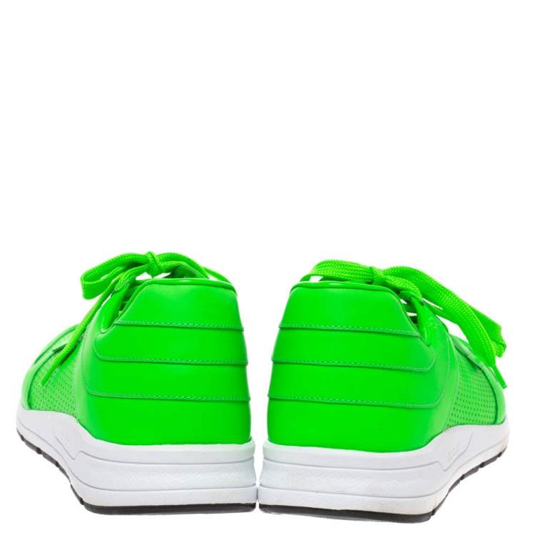 Pre Owned Gucci Green Perforated Leather Low Top Sneakers Size 43