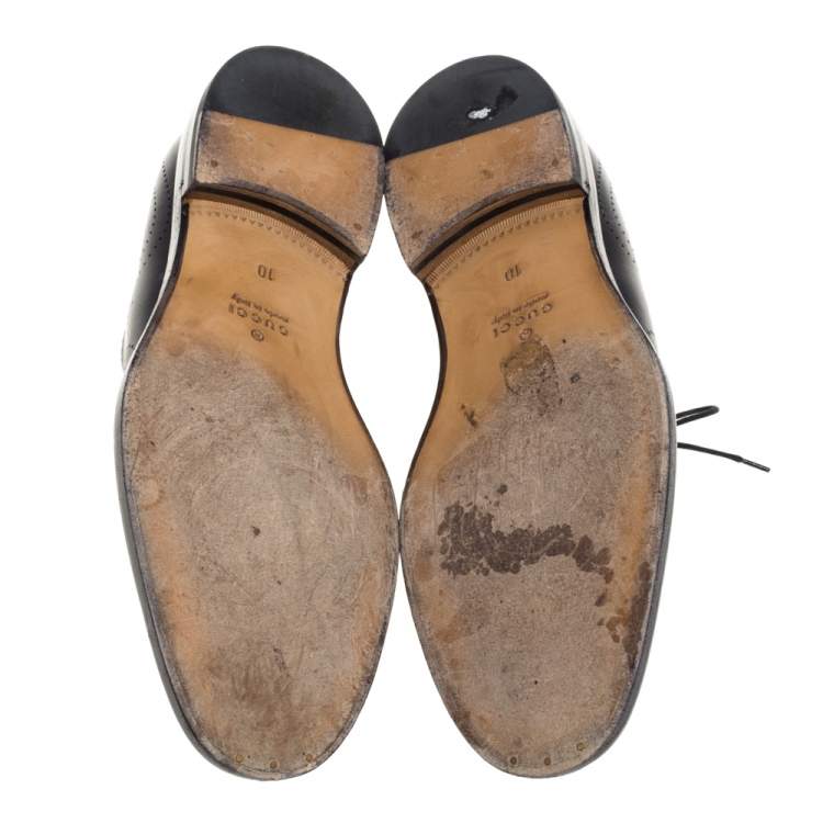 Pre Owned Gucci Black Brogue Detail Leather Oxfords Size 44
