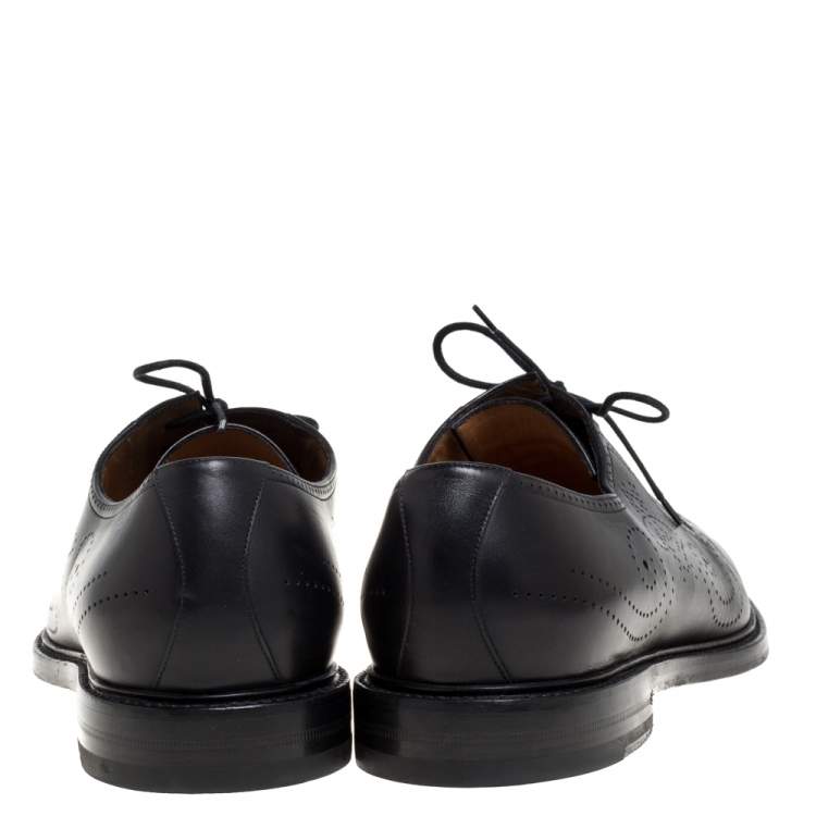 Pre Owned Gucci Black Brogue Detail Leather Oxfords Size 44