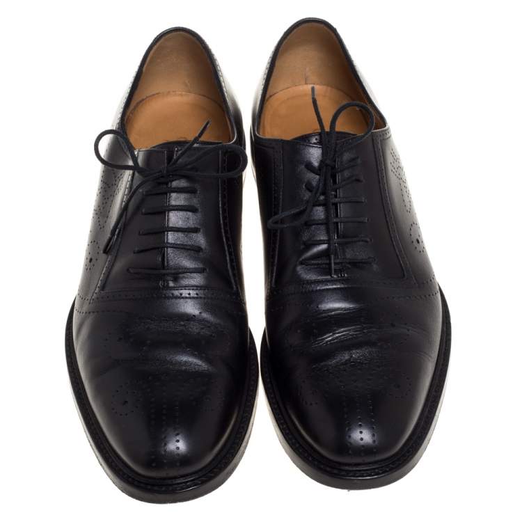 Pre Owned Gucci Black Brogue Detail Leather Oxfords Size 44