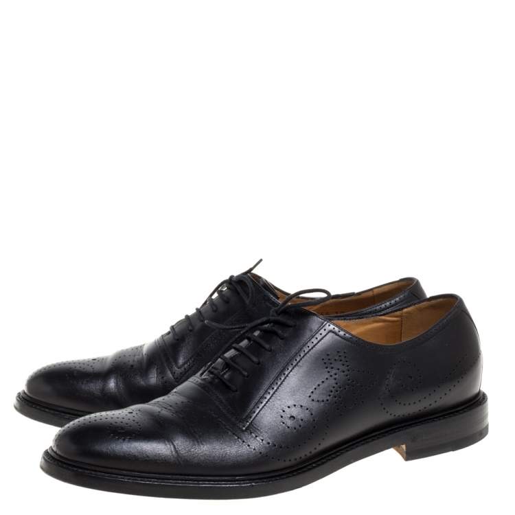 Pre Owned Gucci Black Brogue Detail Leather Oxfords Size 44