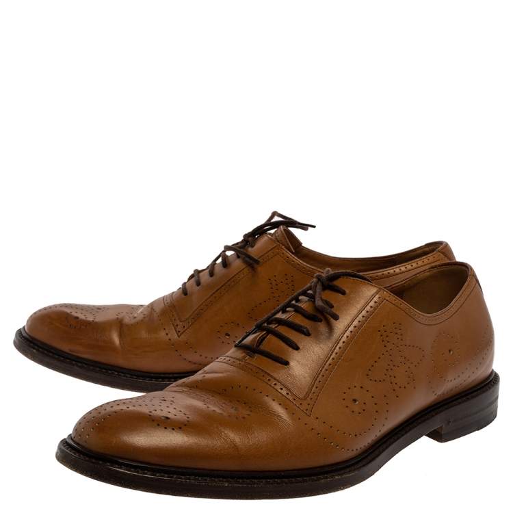 Pre Owned Gucci Tan Bee Brogue Detail Leather Lace Up Oxford Size 44