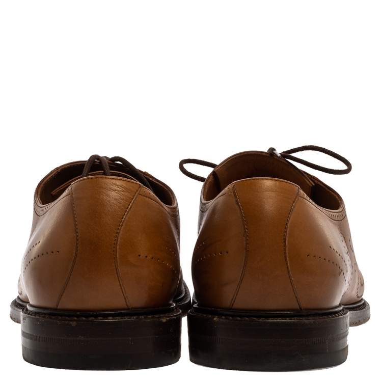 Pre Owned Gucci Tan Bee Brogue Detail Leather Lace Up Oxford Size 44