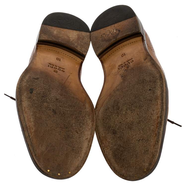 Pre Owned Gucci Tan Bee Brogue Detail Leather Lace Up Oxford Size 44