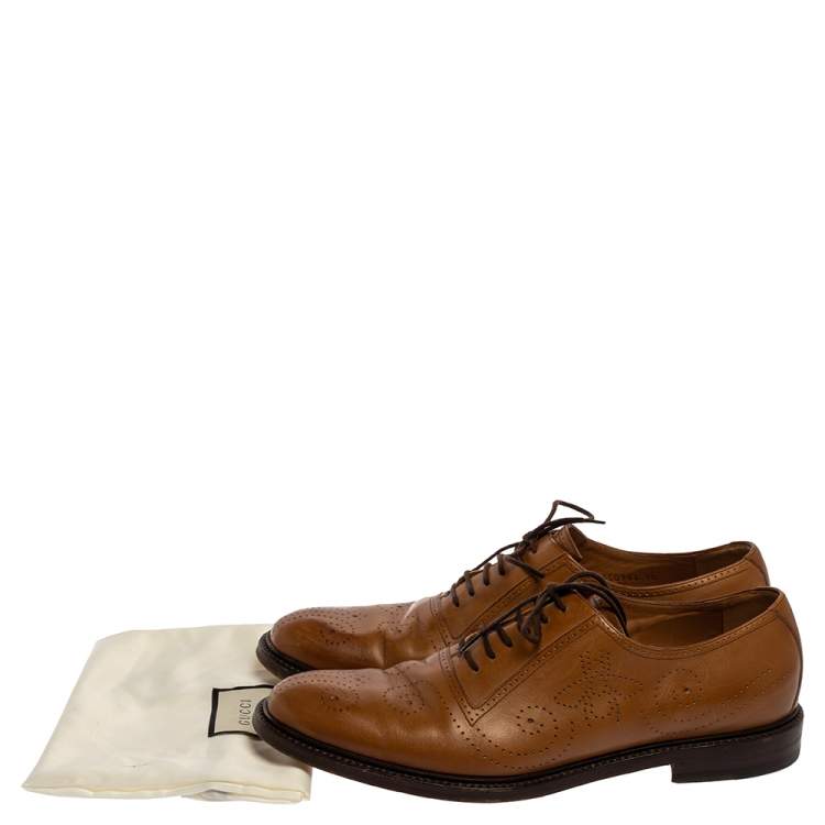 Pre Owned Gucci Tan Bee Brogue Detail Leather Lace Up Oxford Size 44