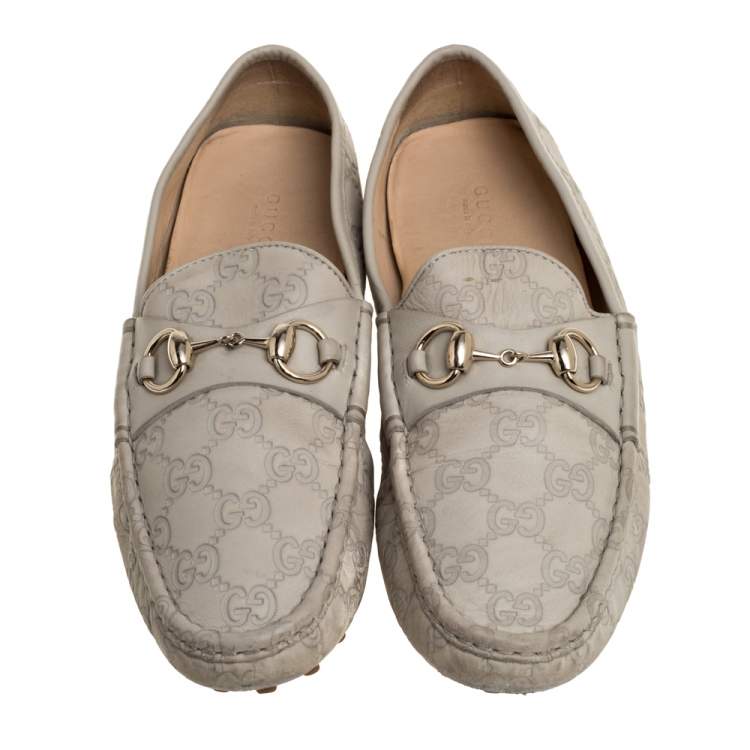 Pre Owned Gucci Cream Guccissima Leather Horsebit Loafers Size 40