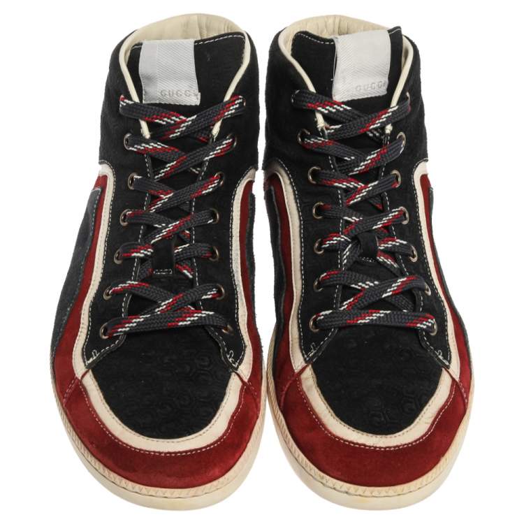 Pre Owned Gucci Tricolor Suede Leather Zig Zag High Top Sneakers Size 44.5