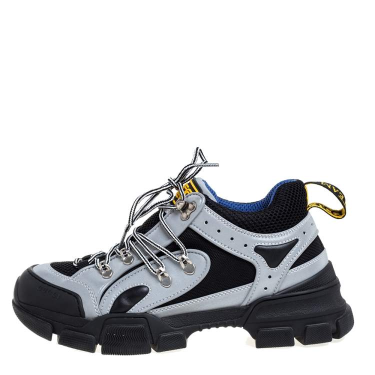 Pre Owned Gucci Grey/Black Leather Mesh Flashtrek Sneakers Size 41