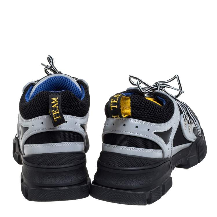 Pre Owned Gucci Grey/Black Leather Mesh Flashtrek Sneakers Size 41