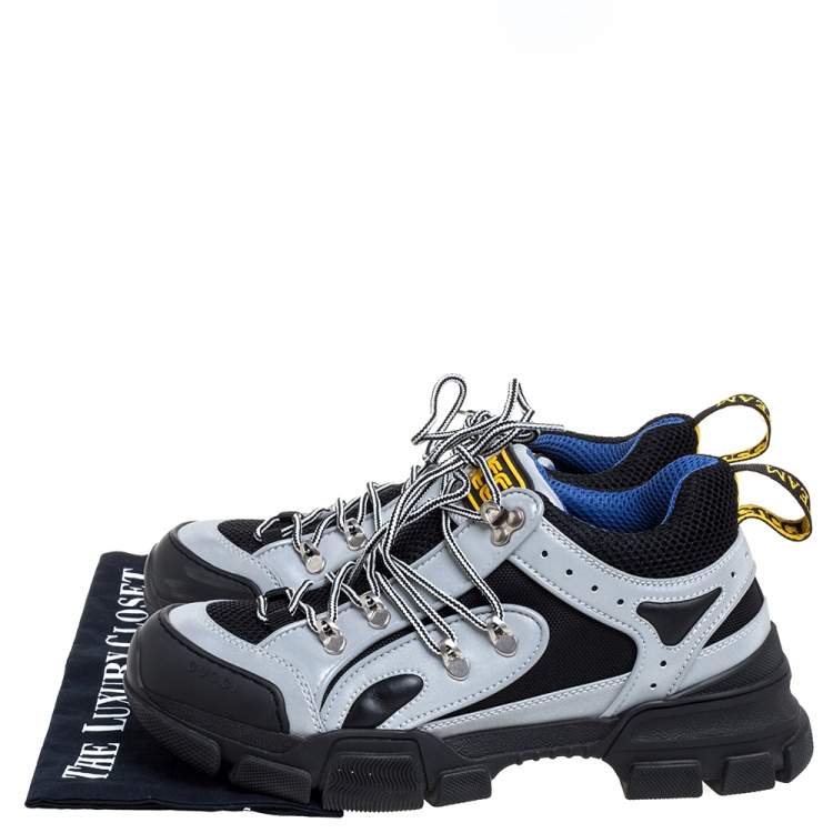 Pre Owned Gucci Grey/Black Leather Mesh Flashtrek Sneakers Size 41