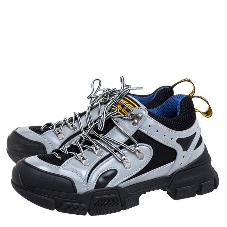 Pre Owned Gucci Grey/Black Leather Mesh Flashtrek Sneakers Size 41