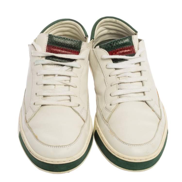 Pre Owned Gucci White Leather Low Top Sneakers Size 40.5