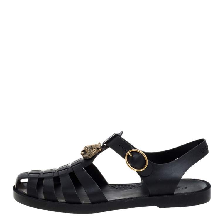 Gucci Black GG Rubber Loin Head Slingback Sandals Size 44 Gucci | The ...