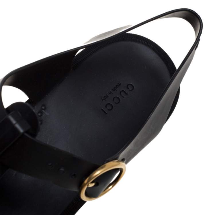 Pre Owned Gucci Black GG Rubber Loin Head Slingback Sandals Size 44