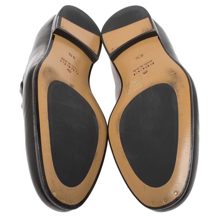 Pre Owned Gucci Black Leather Horsebit Loafers Size 42.5