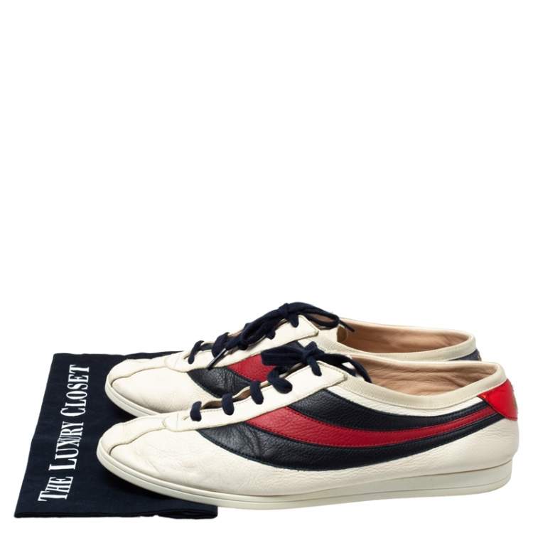 Pre Owned Gucci White Leather Falacer Web Low Top Sneakers Size 43