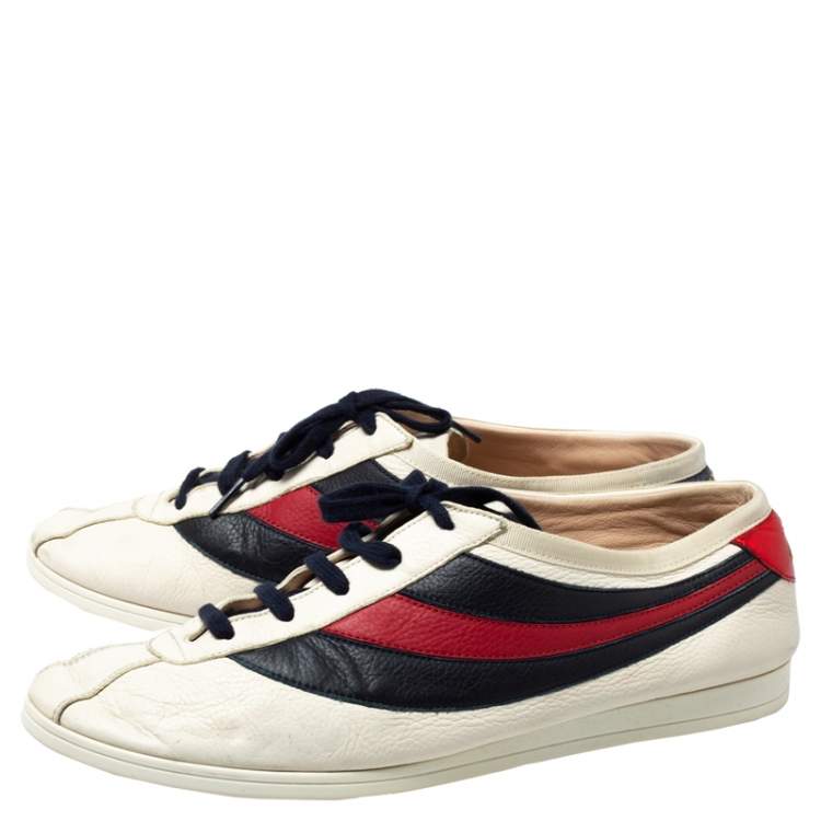 Pre Owned Gucci White Leather Falacer Web Low Top Sneakers Size 43
