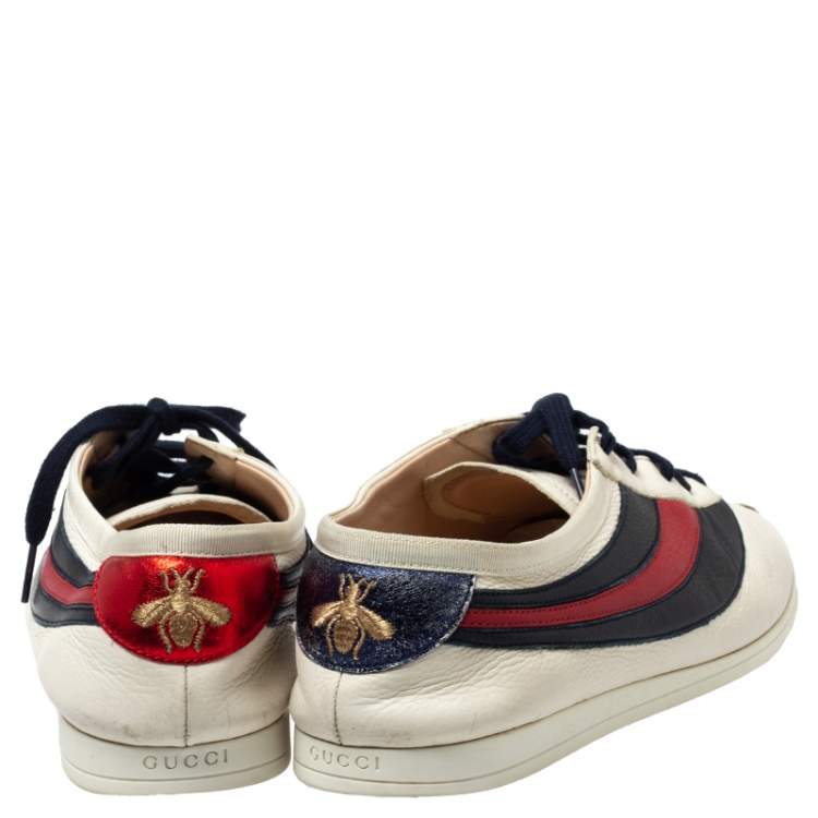 Pre Owned Gucci White Leather Falacer Web Low Top Sneakers Size 43