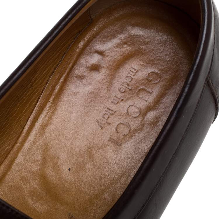 Pre Owned Gucci Brown Leather GG Loafers Size 42.5