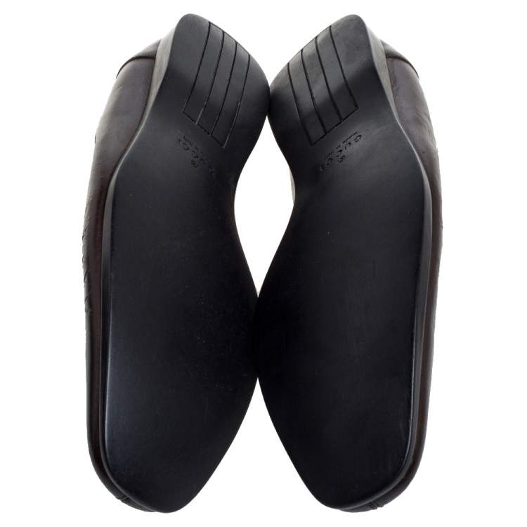Pre Owned Gucci Brown Leather GG Loafers Size 42.5