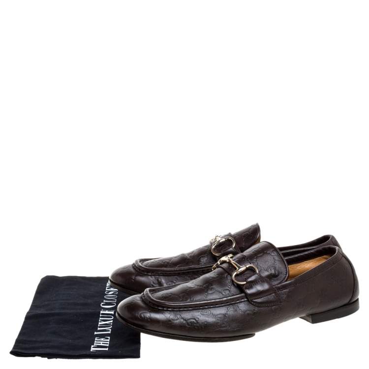 Pre Owned Gucci Brown Guccissima Leather Horsebit Loafers Size 42.5