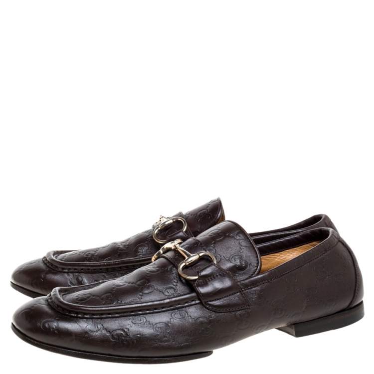 Pre Owned Gucci Brown Guccissima Leather Horsebit Loafers Size 42.5
