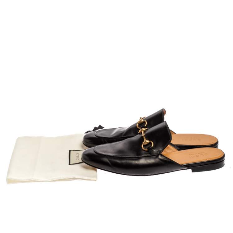 Pre Owned Gucci Black Leather Princetown Horsebit Mules Size 43