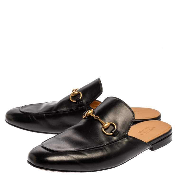 Pre Owned Gucci Black Leather Princetown Horsebit Mules Size 43