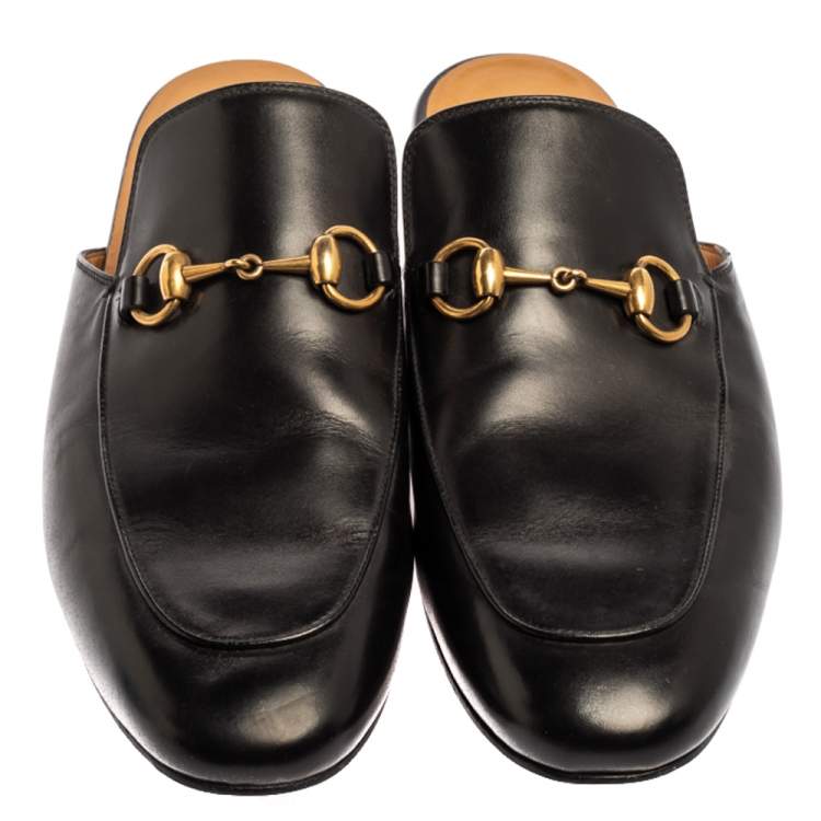 Pre Owned Gucci Black Leather Princetown Horsebit Mules Size 43