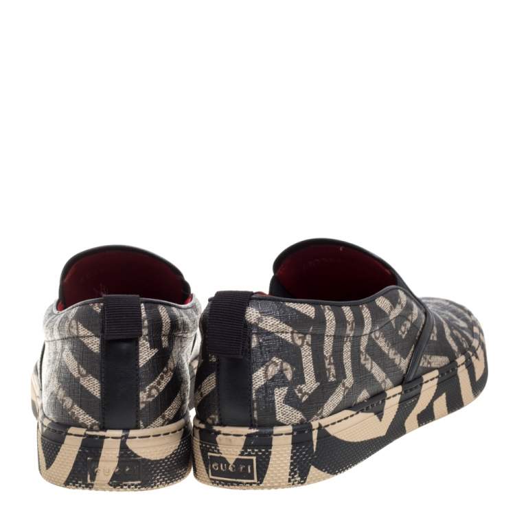 Pre Owned Gucci Beige/Black GG Caleido Canvas Dublin Slip-on Sneakers Size 42