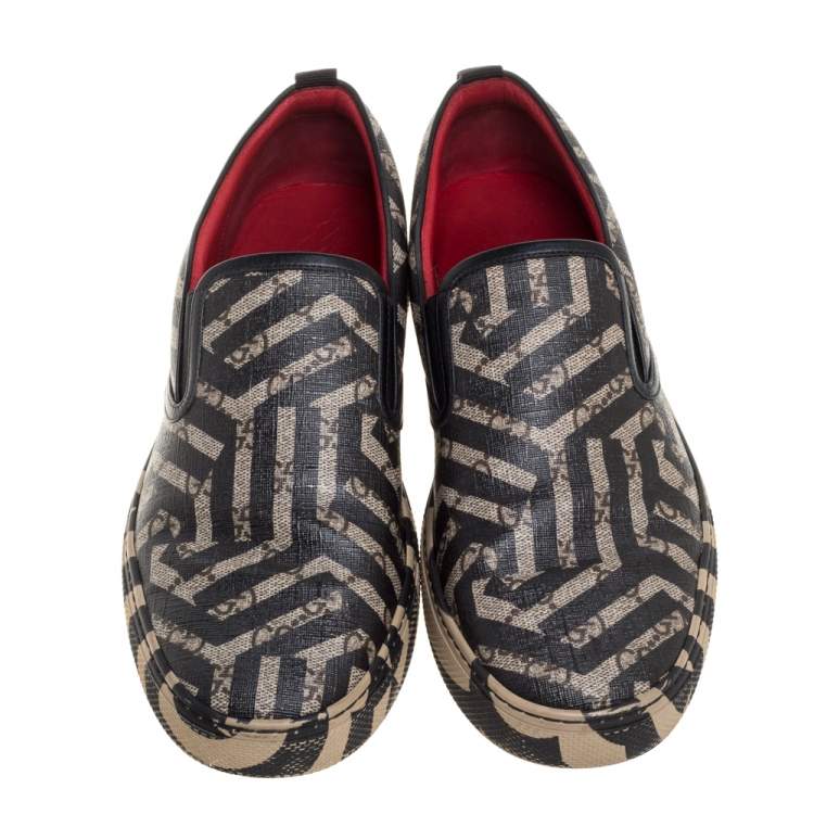 Pre Owned Gucci Beige/Black GG Caleido Canvas Dublin Slip-on Sneakers Size 42