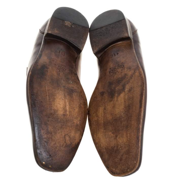 Pre Owned Gucci Brown Leather Loafers Size 41
