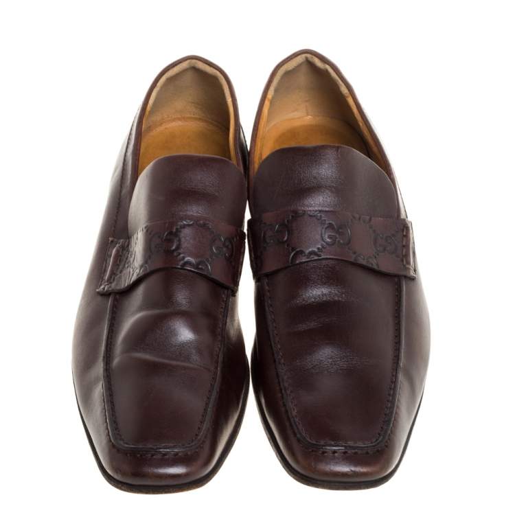 Pre Owned Gucci Brown Leather Loafers Size 41