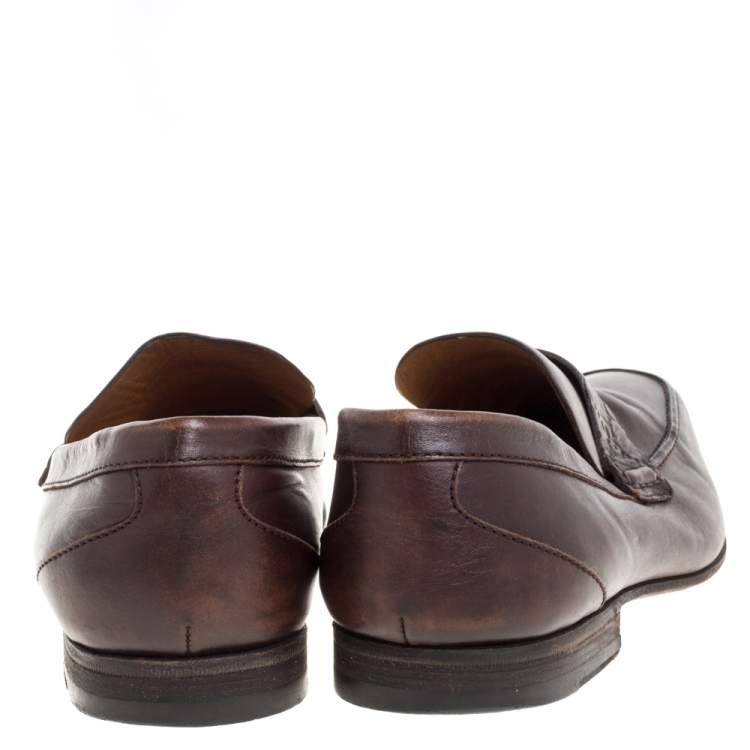 Pre Owned Gucci Brown Leather Loafers Size 41