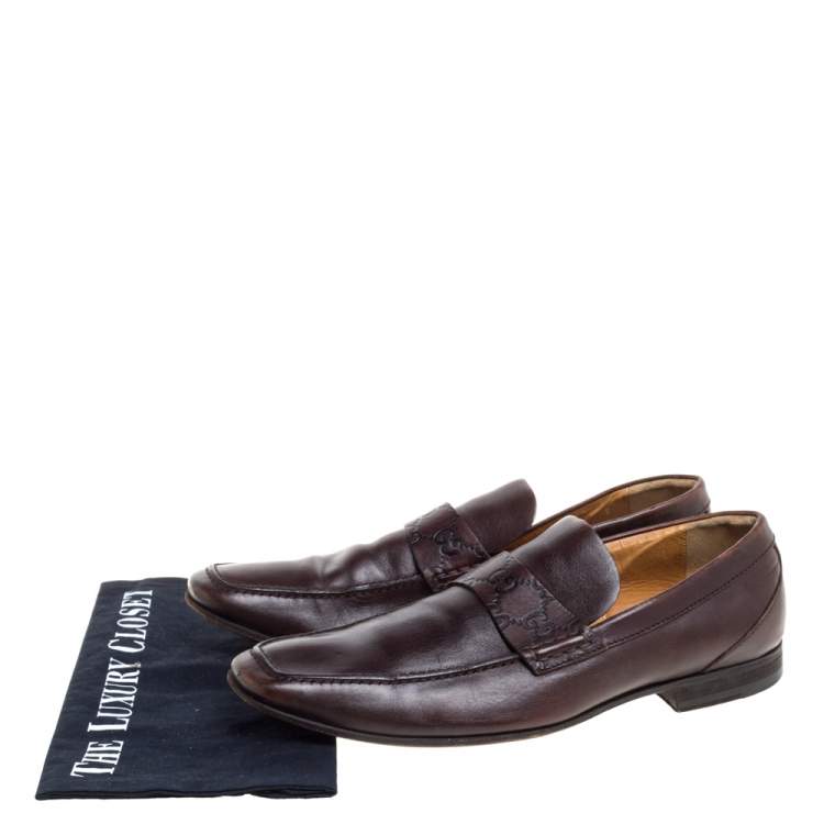 Pre Owned Gucci Brown Leather Loafers Size 41