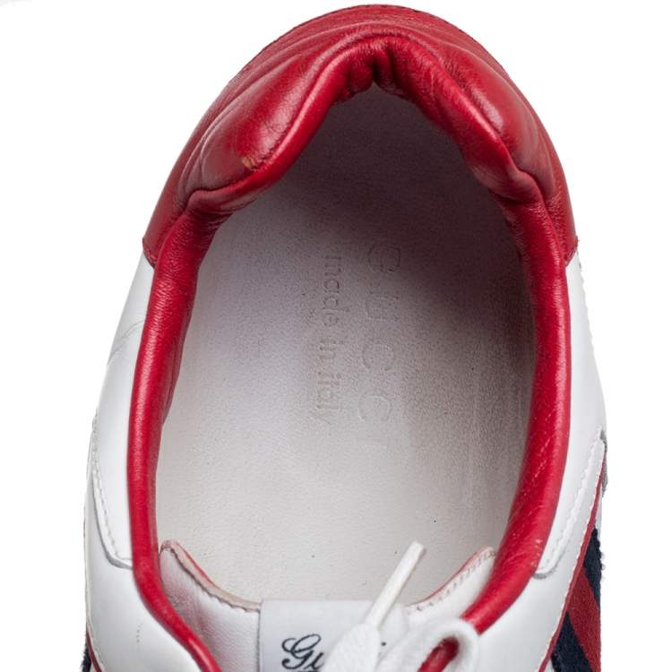 Pre Owned Gucci White Web Leather and Mesh Tennis 83 Lace Up Sneakers Size 45