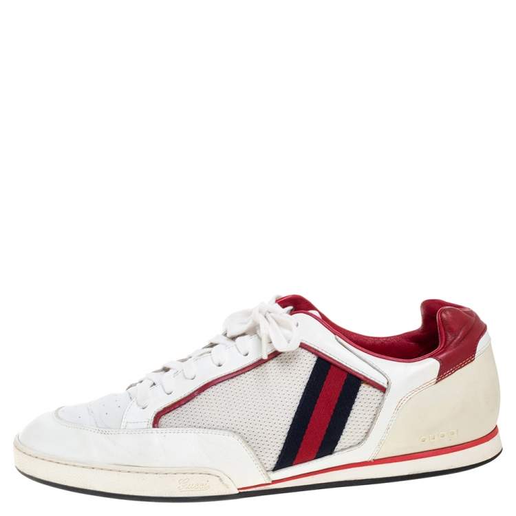 For en dagstur national eksperimentel Gucci White Web Leather and Mesh Tennis 83 Lace Up Sneakers Size 45 Gucci |  TLC