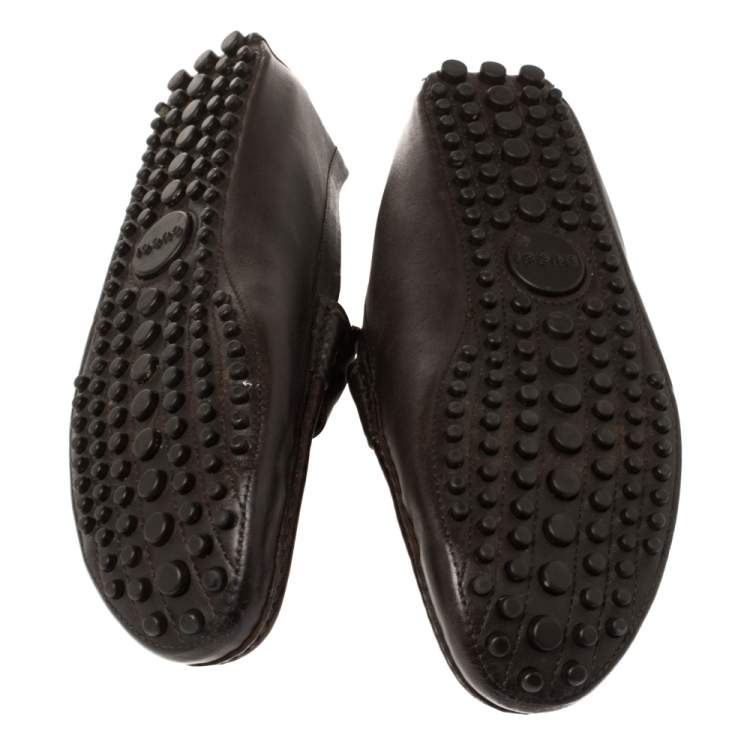 Pre Owned Gucci Dark Brown Leather Penny Loafer Drivers Size 45
