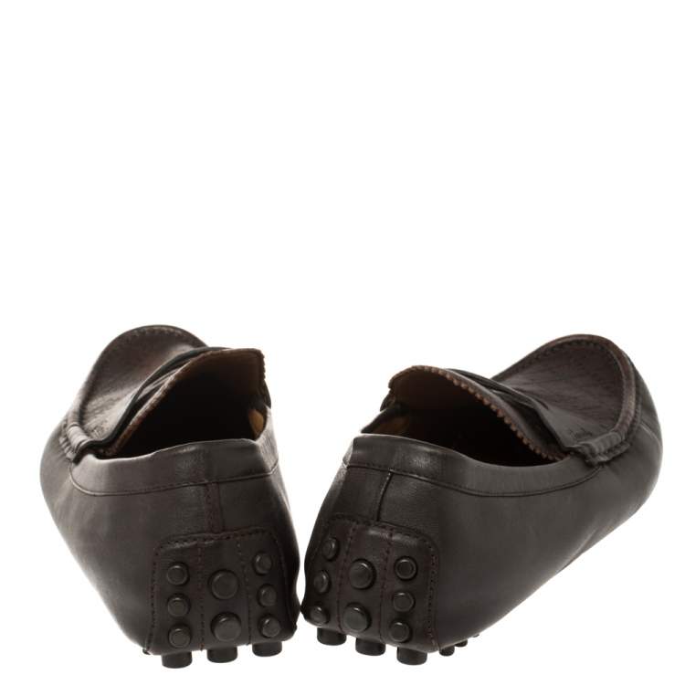Pre Owned Gucci Dark Brown Leather Penny Loafer Drivers Size 45