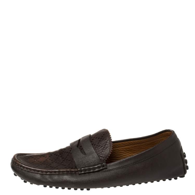 Pre Owned Gucci Dark Brown Leather Penny Loafer Drivers Size 45