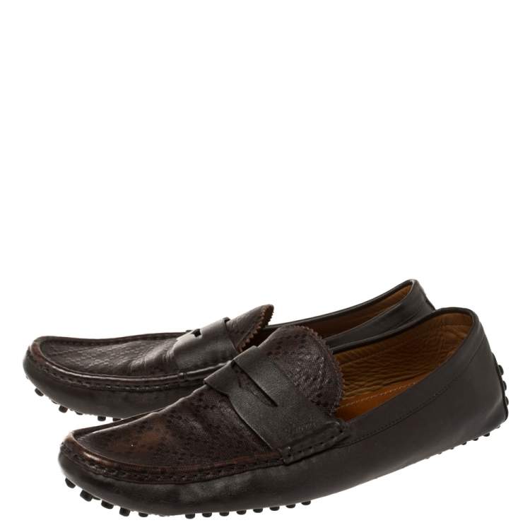 Pre Owned Gucci Dark Brown Leather Penny Loafer Drivers Size 45