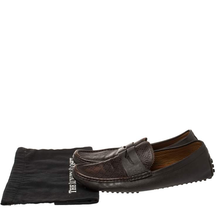 Pre Owned Gucci Dark Brown Leather Penny Loafer Drivers Size 45